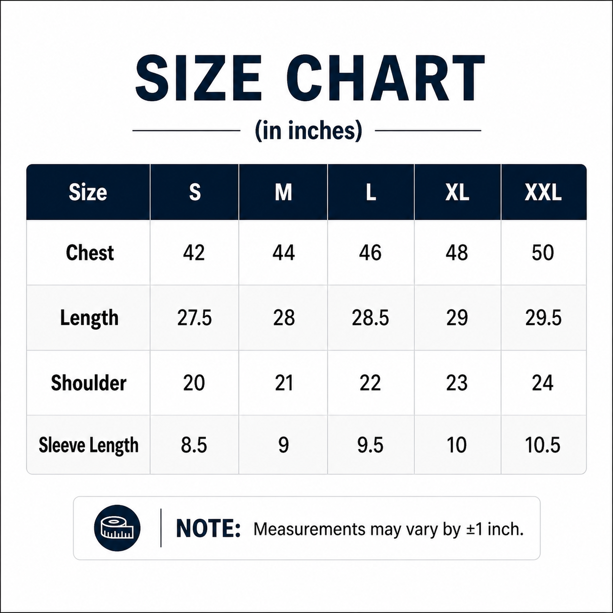 Taqwa Threads size guide